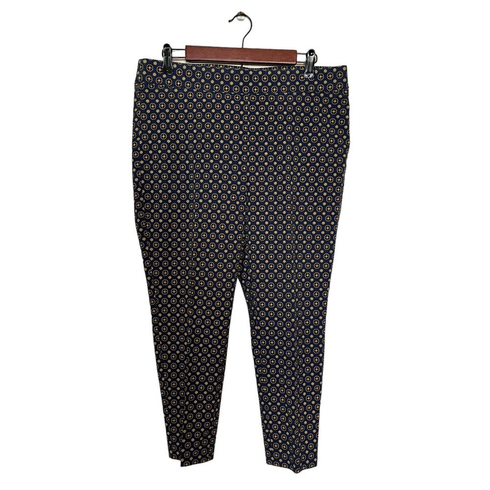 Talbots Womens Navy Blue Gold Print Flat Front Essex Ankle Stretch Pants 14P